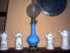 Lampada ad olio in opalina blu fine '800 con veilleuses.