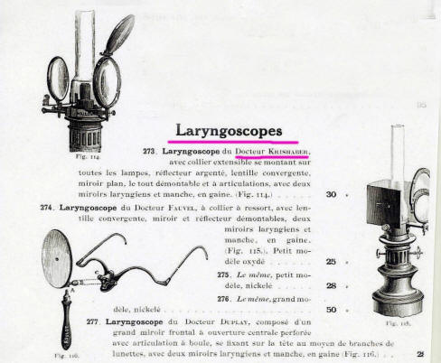 Catalogo Giroux laringoscopio di Krishaber