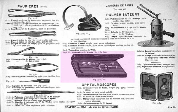 Tonometro di Schiotz 1930 ca catalogo